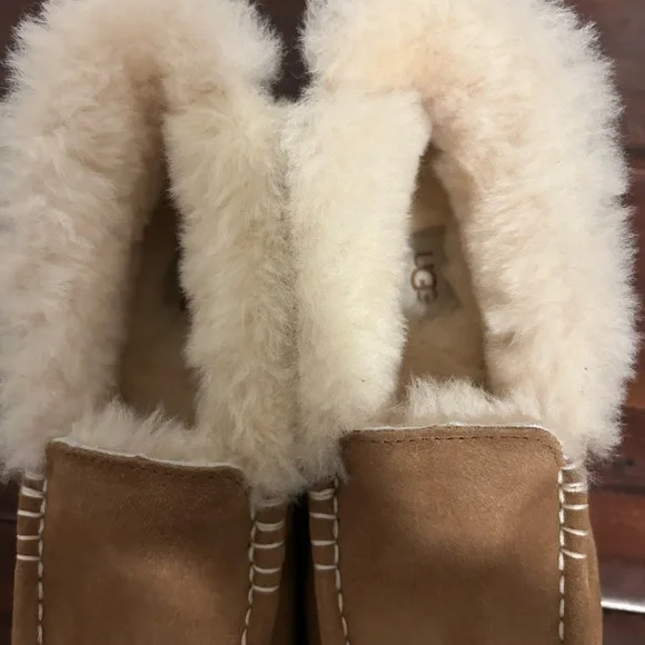 UGG Chestnut Suede Shearling Moccasins - Picture 2 of 8